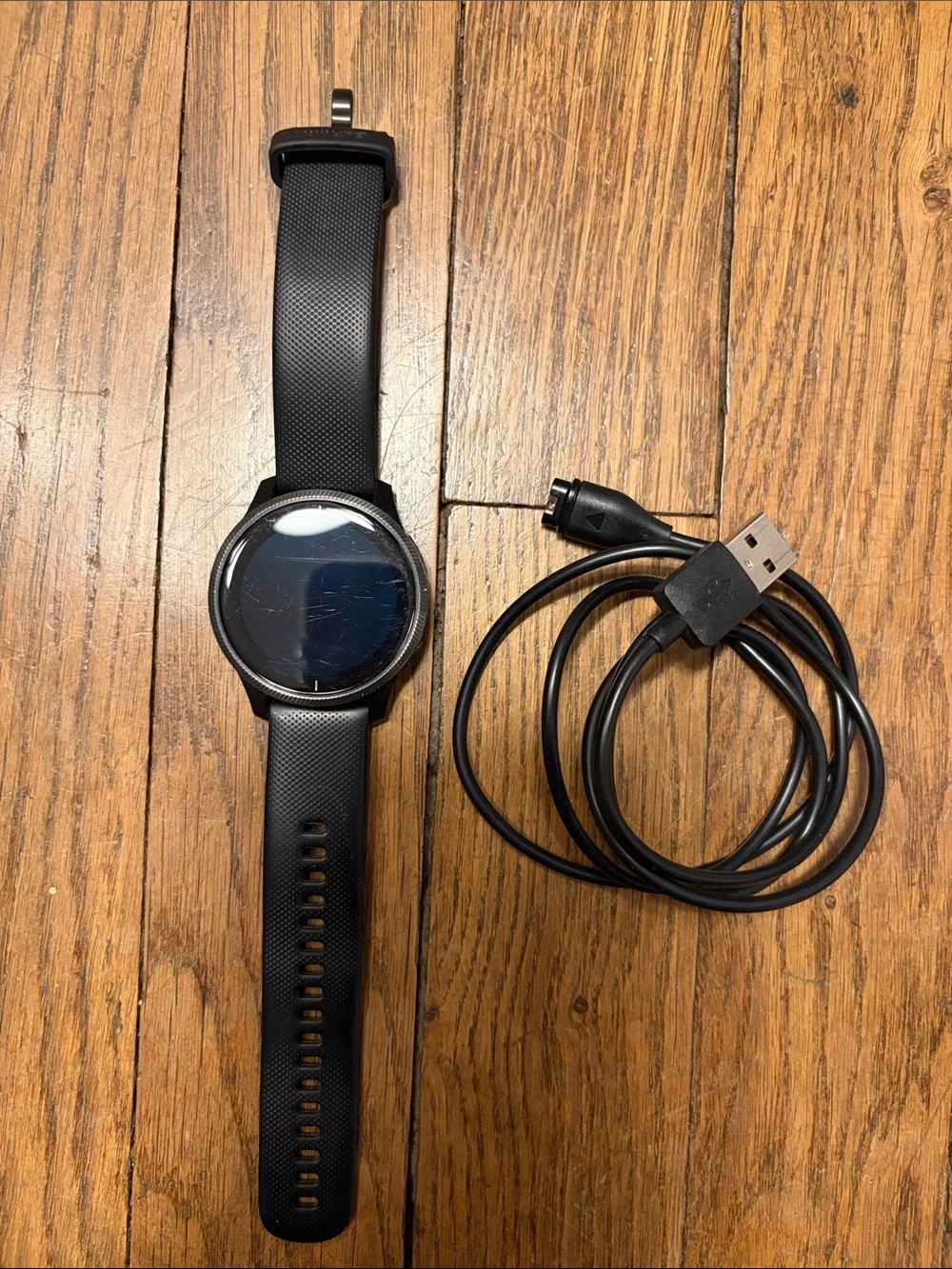 Garmin Venu 2 Black Round GPS Smartwatch with Textured Silicone Band and Charger